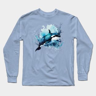 Ocean Symphony: Artistic Orca Leap Long Sleeve T-Shirt